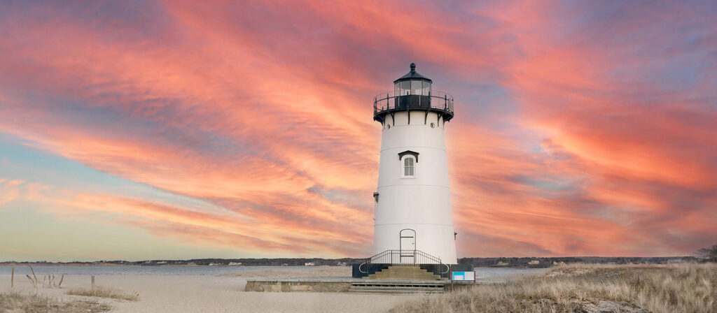 Edgardtown Lighthouse at sunset