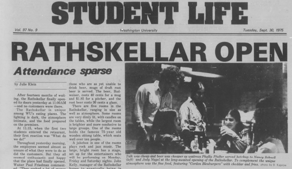 student life clip from 1975 announcing the rat is open