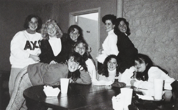 group of female students hanging out at The Rat in the 1980s