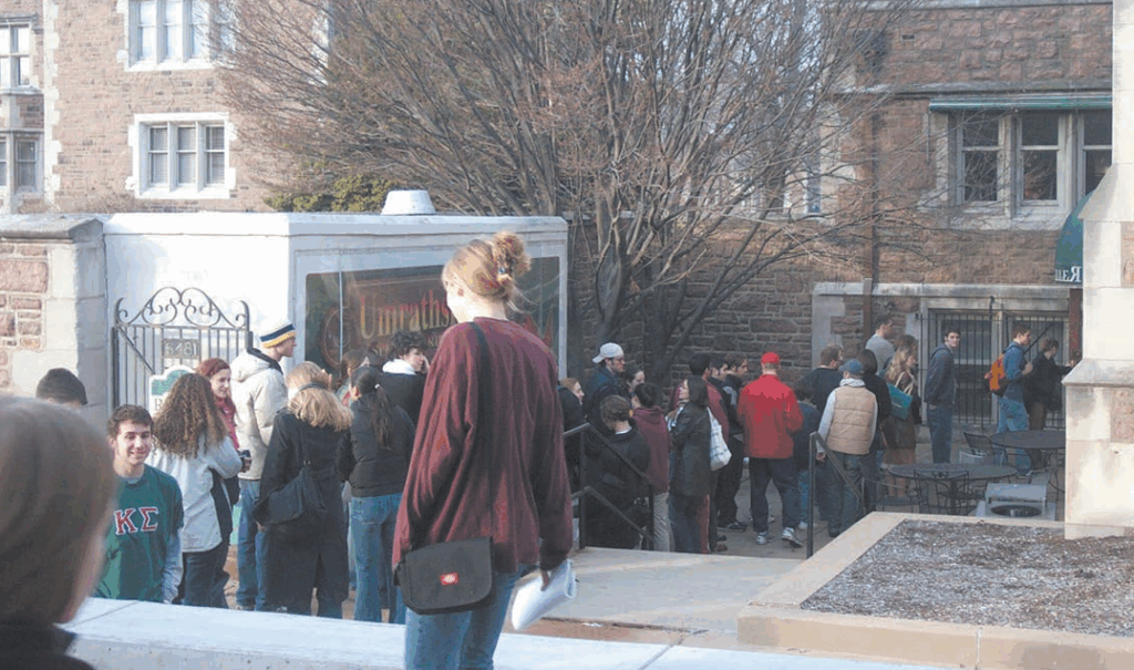 students waiting in line to get into The Rat in the 2000s
