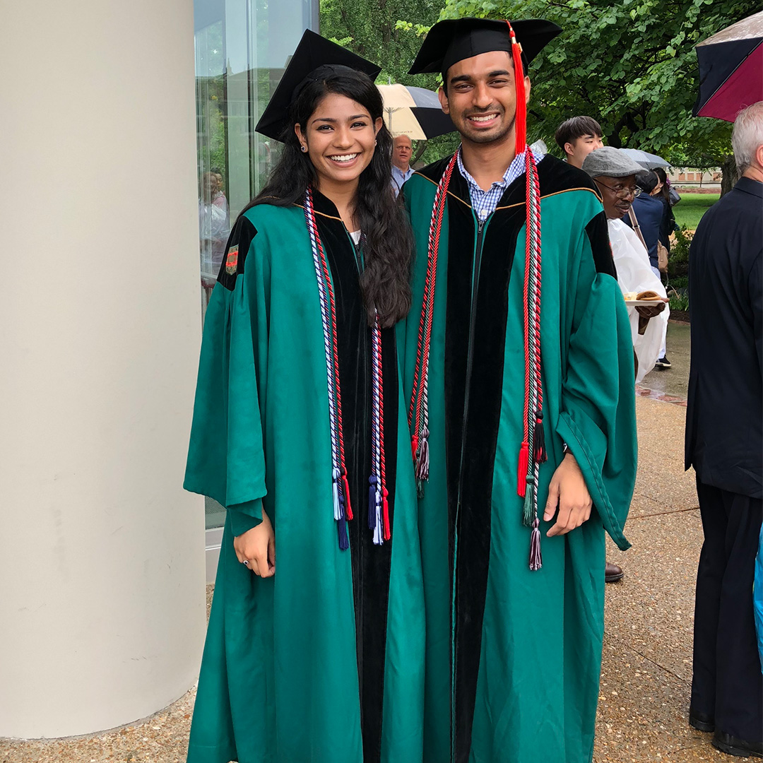  Malvika Ragavendran, BSBA ’18, and Deep Nana, BS '18 at commencement