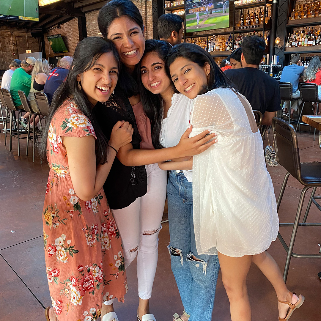  Malvika Ragavendran, BSBA '18, Misha Hooda, AB '18, Apoorva Iyengar, AB '18, and Divya Velury, AB '18 now