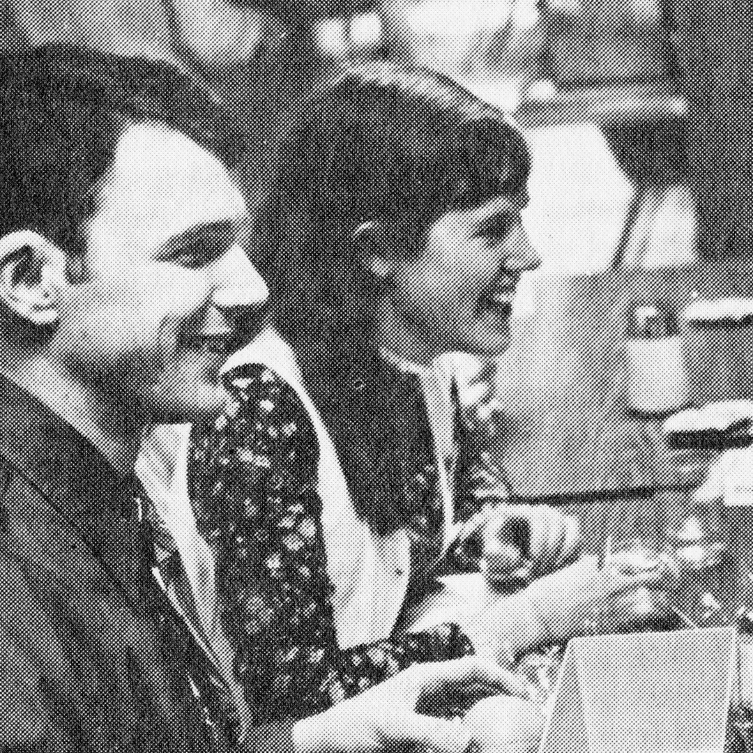 Jane and Peter at a restaurant during their time at WashU Medicine
