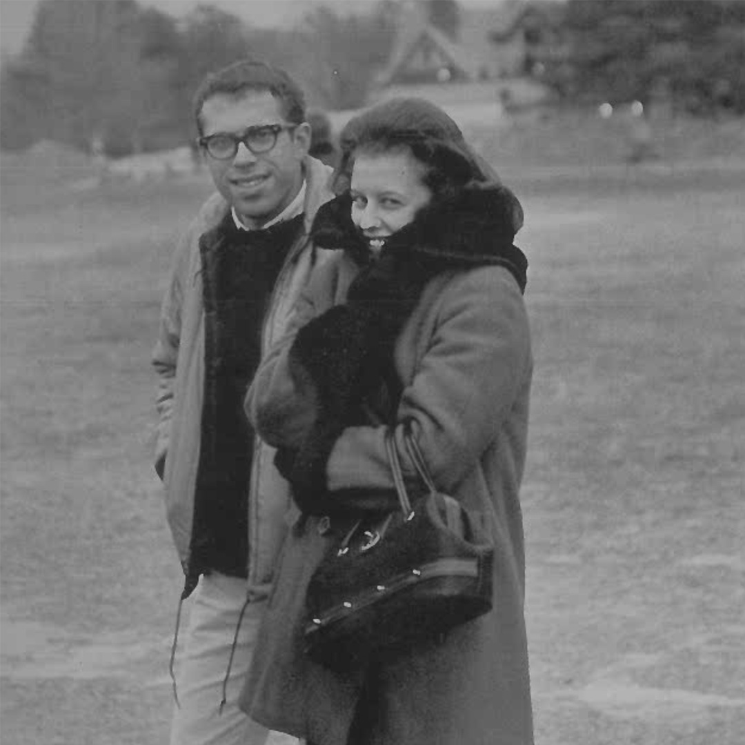 Martin and Jill Sneider photographed on the WashU campus in the 1960s