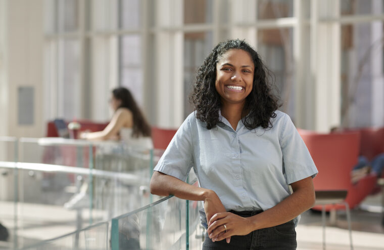  Madison McManus, AB ’18, routinely returns to campus to interview WashU students for her employer, the global industrial manufacturing company McMaster-Carr.