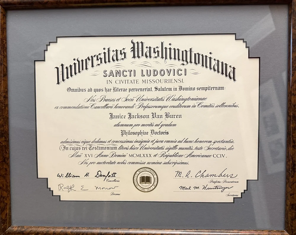 Janice Van Buren's diploma
